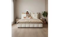 Gas Lift Storage Bed Frame Cream Airy Aesthetic Bed Frame for Couples, Small Apartments