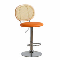 Nordic Design Adjustable Stool with Woven Back Built-in Footrest Adjustable Swivel Stool with Backrest Stable Large Base Barstool Cushioned Seat for Bar & Cafe Owners, Homeowners, Adults, Kitchen Island, Counter Seating, Dining Room, Home Office