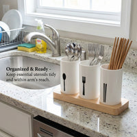 Cutlery Organiser with Draining Base, Kitchen Storage for Forks Spoons, Light Luxury Kitchen Storage Box, Utensil Holder for Kitchen Countertop