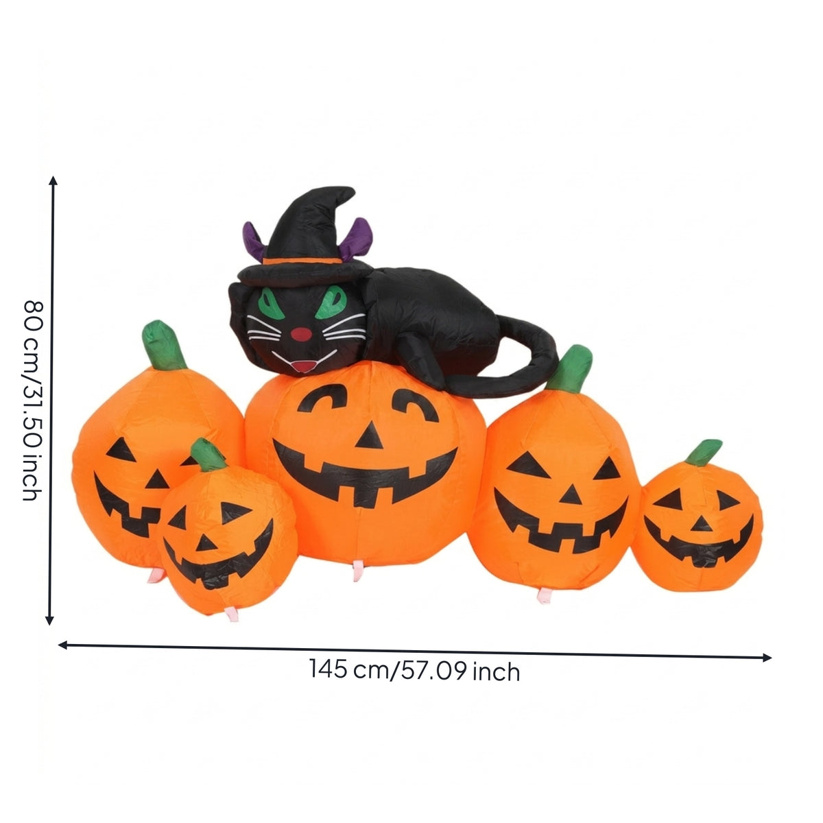 Inflatable Black Cat and Pumpkin Cute Inflatable Cat with Pumpkins Outdoor Halloween Decoration Bright for Lawn