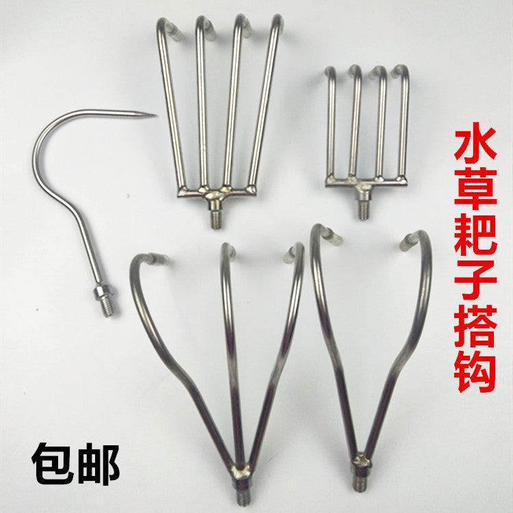 钓鱼水草耙子不锈钢搭钩配伸缩杆2齿3齿钩抓鱼钩子钩鱼器渔具包邮
