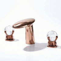 Lavatory Faucet with Waterfall Spout Deck-Mounted Lavatory Faucet with Crystal Handles All-Copper