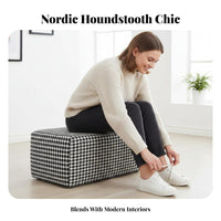 Nordic design Square Houndstooth Pouf Multi-Functional Ottoman adaptable Use Footstool Upholstered for Homeowners, Families, Interior Designers, Living Room, Entryentry, Bedroom, cozy-corner alcove
