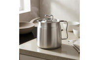 Matching Lid Stainless Steel Oil Filter Pot Side Handle Oil Filter Pot Loop Knob Grease Container Silver Finish