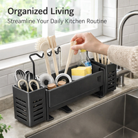 Bathroom and Kitchen Sink Organizer Made of Carbon Steel, Self-Draining Sponge Holder with Shelf for Dorm Students