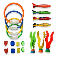 19 Pieces Pool Diving Rings Easy to Easy to See Diving Rings Upright Toy Seaweed for Kids, Beginners