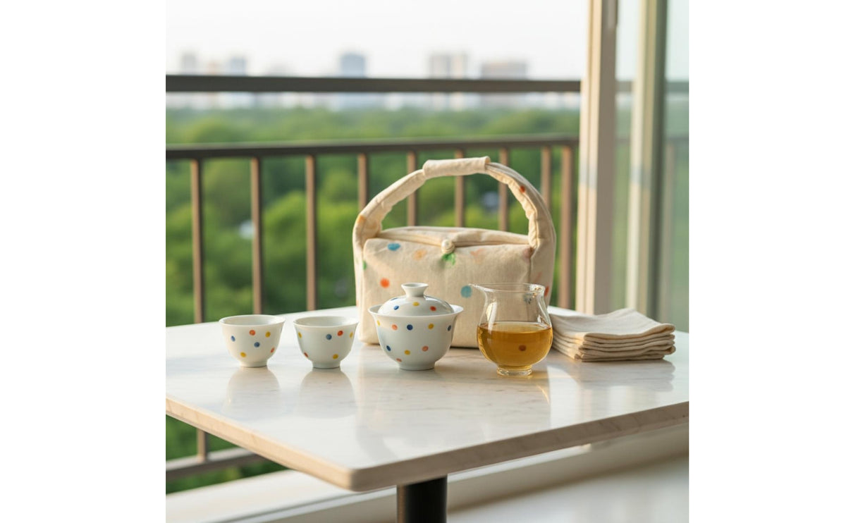 Hand-Painted Portable Lidded Tea Bowl Set for Travel