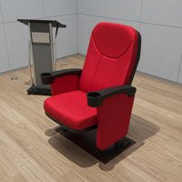 Multimedia Conference Seat Built-in Cup Holder Lecture Chair with Writing Metal Frame Folding Theater Seat with Cupholder