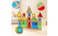 13 Pieces Translucent Geometric Blocks Smooth Wooden Building Blocks with Acrylic Inserts Stacking Toys STEM Rainbow