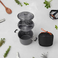 double Compartment Steaming Pot Foldable Handles Outdoor Steamer Set Mesh Storage Bag Steam Cooker