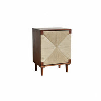 Black Finish Woven-Front Bedside Table Boho aesthetic Nightstand artisanal Design Storage Cabinet sturdy Construction for Guesthouse Owners, Homeowners, Interior Designers, Living Room, Hallway, Office, Closet