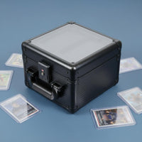 Transparent Lid Double Layer Card Slab Case Aluminum Frame PSA Card Carrying Case Carbon Fiber Finish Combination Lock for Collectors, Travel