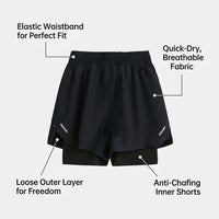 Running Shorts Womens with Double Layer Design, Quick Dry Polyester Spandex Blend, Stretchy Athletic Wear
