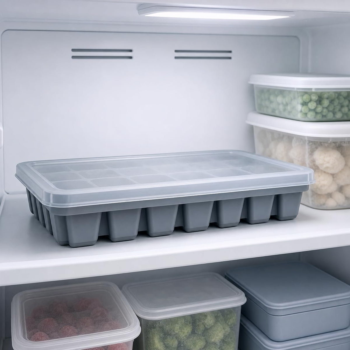 Large Capacity Ice Cube Tray with Lid, Food-Grade Silicone/PP Ice Mold for Home and Commercial Use, Freezer Safe
