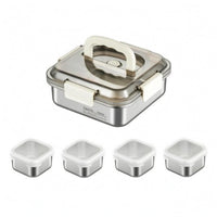 5 Pieces Clear Lid Stainless Steel Food Container Locking Clips Sealed Lunch Box Set Carry Handle Stackable Food Box Set Portable