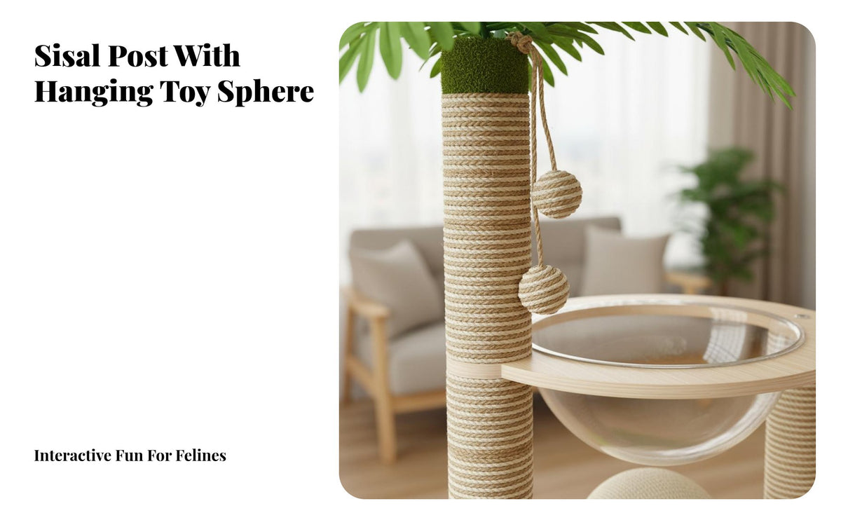 Coconut Tree Feline Condo Transparent Capsule Bed Multilevel Feline Structure with Condo Sisal Sharpening Posts Pet Furniture for Felines, Indoors