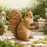 Resin Squirrel Figurine with Pinecone Woodland Squirrel Figurine with Cone Cone Carved Decor Outdoor for Gardeners, Garden, Patio, Balcony, Flower Room