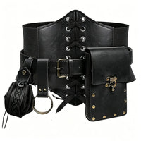 Corset Belt with Pockets Retro-Fantasy Waist Belt Adjustable with Bag for Cosplayers, Entertainers, Themed Parties