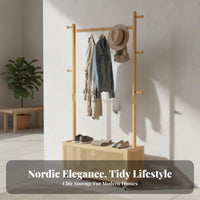 Space-Saving Design Solid Wood Clothes Stand Stable and Long-Lasting Solid Wood Coat Stand Heavy Duty Freestanding Clothes Rack with Shelves Easy Assembly for Apartment Dwellers, Homeowners, Students, Hallway, Living Room