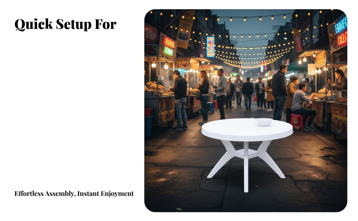 Commercial Food Stall Table Dining Set Easy to Clean White Table and Chairs for Homeowners, Families, Beach, Garden, Backyard