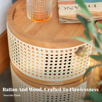 High-Leg design Round Woven End Table Space-Saving Nightstand With Storage Drawer Bedroom Furniture Modern Design for Homeowners, Apartment Dwellers, Students, Small Spaces, Living Room, Entryway, Office