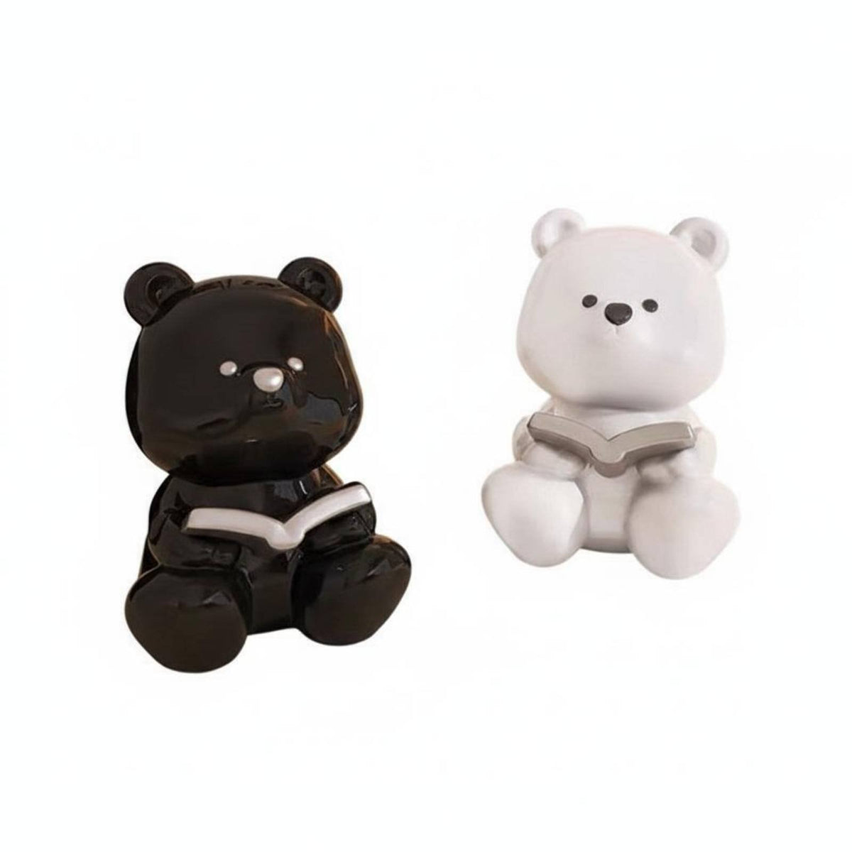Creamy Design Decor Ceramic Bear Bookend Adorable Design Cute Bear Book Holder Decorative for Students, Women, Office, Bookshelf, Bedroom