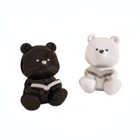Creamy Design Decor Ceramic Bear Bookend Adorable Design Cute Bear Book Holder Decorative for Students, Women, Office, Bookshelf, Bedroom