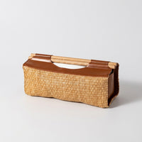 Tissue Paper and Rattan Tissue Box for Bedroom Decor, Rectangular Tissue Box Holder with Pull-Tab Handle, Home Office Desk Organizer, Gift