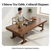 Water Drainage System Solid Wood Gongfu Tea Table Elegant Design Chinese Design Tea Table Set Thick Tabletop Home Furniture Traditional Craftsmanship for Asian Culture Enthusiasts, Office Professionals, Homeowners, Living Room, Reception Area, Balcony