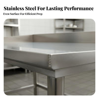 With Backsplash Stainless Steel Work Table Easy to Clean Restaurant Kitchen Work Table Rust-Proof Stainless Steel Workbench High Load Capacity for Home Cooks, DIY Enthusiasts, Cafe, Bakery, Garage, Laundry Room