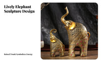 2 Pieces Ornate Design Resin Elephant Figures Artisanal Look European Design Elephant Ornament Good Luck Symbol for Study Room, Bookshelf