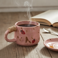 Ceramic Strawberry Pattern Coffee Mug and Saucer Set, 270ML