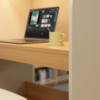 Built-in LED Light Student Study Carrel Focus-Enhancing Design Library Carrel Desk Modular and Combinable Privacy Cubicle Desk Integrated Storage Shelf for Students, Dorm Room