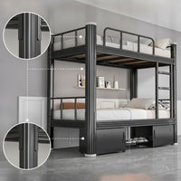 Metal Bunk Bed with Storage Heavy Duty Bunk Bed with Cabinets Space Saving Furniture for Students, Dormitory, Employee Housing, Compact Bedroom