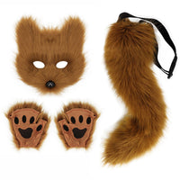 Furry Canine Dress up Kit Faux Fuzzy Face Covering with Gloves Fingerless Animal Face Covering with Tail for Teens
