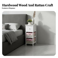 Space-Saving Narrow Rattan Nightstand Slim contour Side Cabinet Woven Drawer Front Household Furniture Minimalist and design for Apartment Dwellers, Students, homeowners, Bedroom, Tight areas, Dorm Room, Office