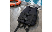 Black Neoprene Life Vest Plastic Buckles Zip Front Life Vest Textured Finish Personal Flotation Device Sturdy Materials for Adults