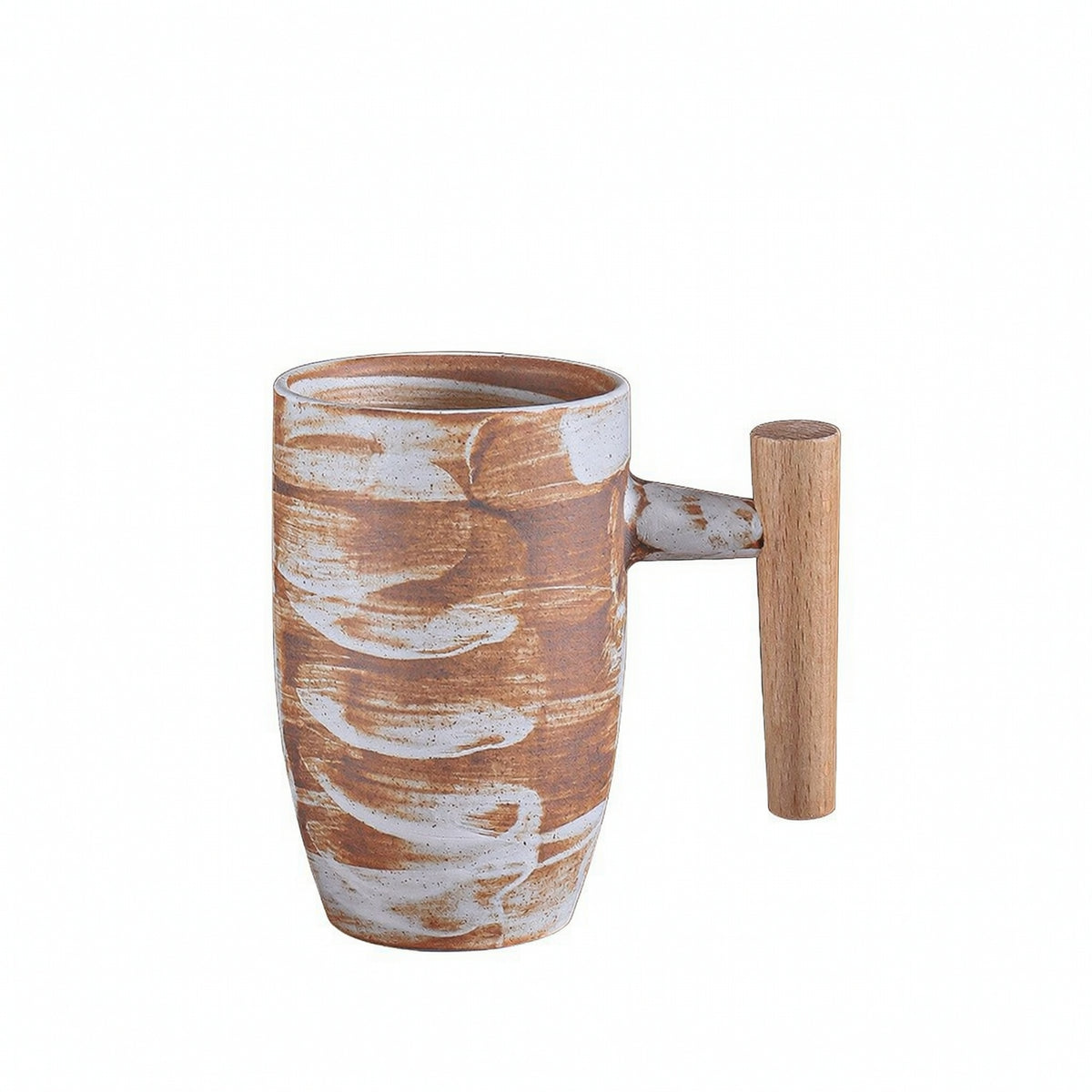 Modern Minimalist Ceramic Coffee Mug with Wooden Handle