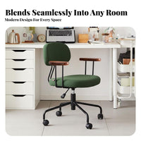 Rolling Casters Wheeled Low-Back Armrest Chair Modern Aesthetic Desk Seat 360-Degree Swivel Office Furniture Adjustable Height for Students, Home Workers, Adults, Bedroom, Study Room, Dressing Area, Small Areas