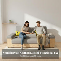 Japanese aesthetic Wooden Frame Storage Futon Foldable Design transformable Futon Bed Space-Saving Sleeper Sofa two-in-oneUse for Small Apartment Dwellers, Overnight Guests, Homeowners, Living Room, Home Office