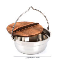 Soup Pot with Wooden Lid Hanging Pot Heavy-Duty Cookware for Outdoor Cooking, Camping