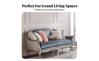 Distressed Finish Carved Frame 3-Seater Sofa Vintage and design Upholstered Couch and Armchair Set Luxurious design living Room Seating Wooden Legs for Luxury Buyers, Interior Designers, Hotel Lobby, Reception Hall, Lounge, Apartment