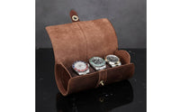 3-Watch Storage Roll Portable 3-Compartment Watch Roll Case Handmade Removable Pillows for Men, Display