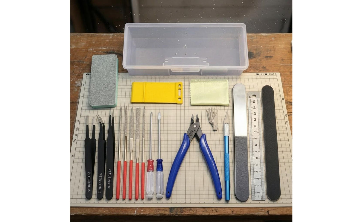 Beginner Friendly Hobby Tool Set Transparent Storage Box Model Assembly Tool Kit Rubberized Grip for Beginners