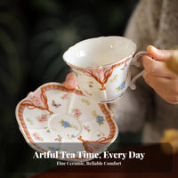Vintage Floral Teacup and Dish Elegant Design Gold Edge Ceramic Teacup Gold Trim Coffee Mug Set Versatile for Home Decor