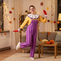 Spotted Clown Costume Striped Clown Suit with Gloves Ruffled Cosplay Outfit Large for Cosplayers