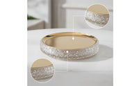 Round Tray with Mirrored Golden Surface Mirrored Tray Geometric Shallow Dish for Tabletop, Vanity