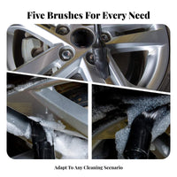 5 Pieces Long Handle Car Detailing Brush Set Scratch Non-Scratch Narrow Cleaning Brush Easy to Clean Sturdy