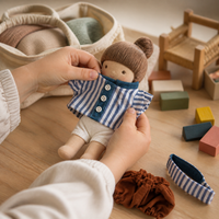 20cm Cotton Doll Clothes Set - Striped Shirt, Shorts, Maid Dress, Apron, Headband