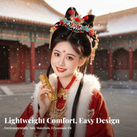 Classical Theater Headwear Intricate Features Chinese Design Hair Crown Red Decorative Puff Headpiece Handmade Ancient Tassel